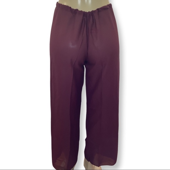 Zuliana Size Medium Burgundy Sheer Waist Tie Pants. Made in USA. New With Tags - Picture 3 of 4